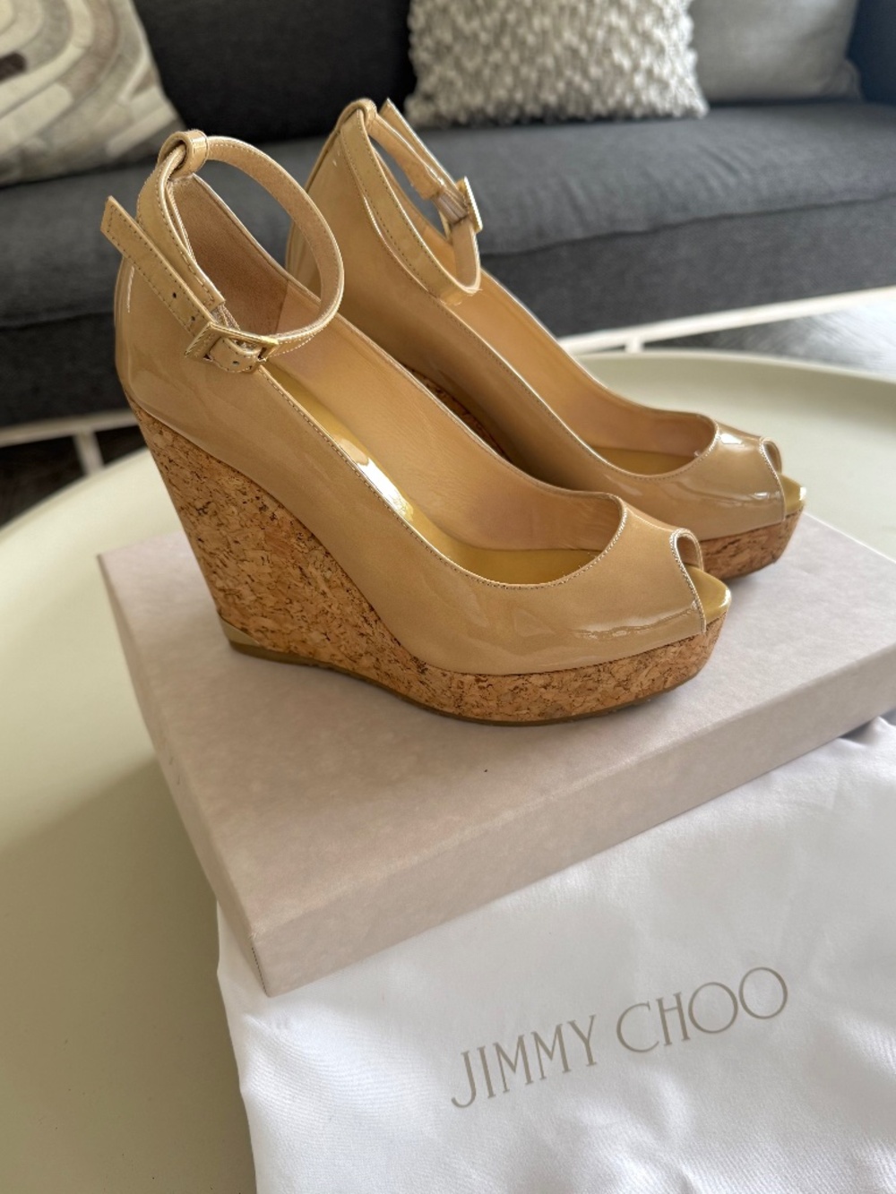 Jimmy Choo Nude Patent Wedge 120